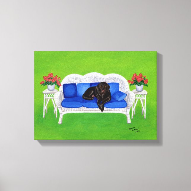 Chocolate Labrador on the Couch Artwork Canvas Print (Front)