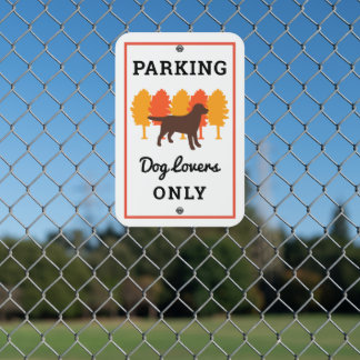Chocolate Labrador Outline Autumn Parking Metal Sign