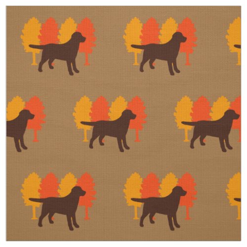 Chocolate Labrador Outline Autumn Trees Toffee Fabric