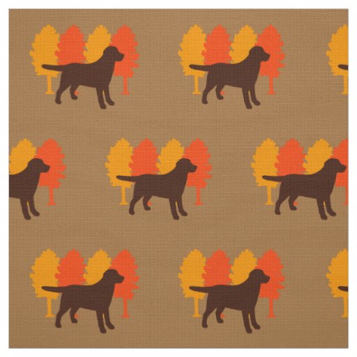 Chocolate Labrador Outline Autumn Trees Toffee Fabric