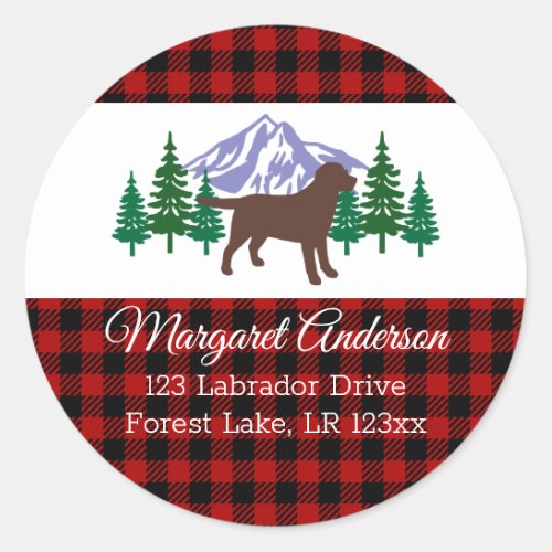 Chocolate Labrador Outline Evergreen Address Classic Round Sticker