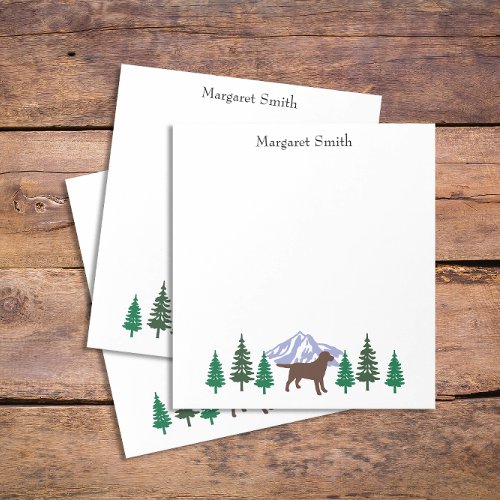 Chocolate Labrador Outline Evergreen Trees Notepad