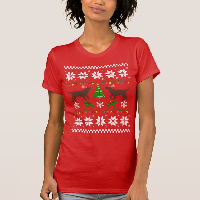 Chocolate Labrador Outline Ugly Christmas T-shirt (Front)