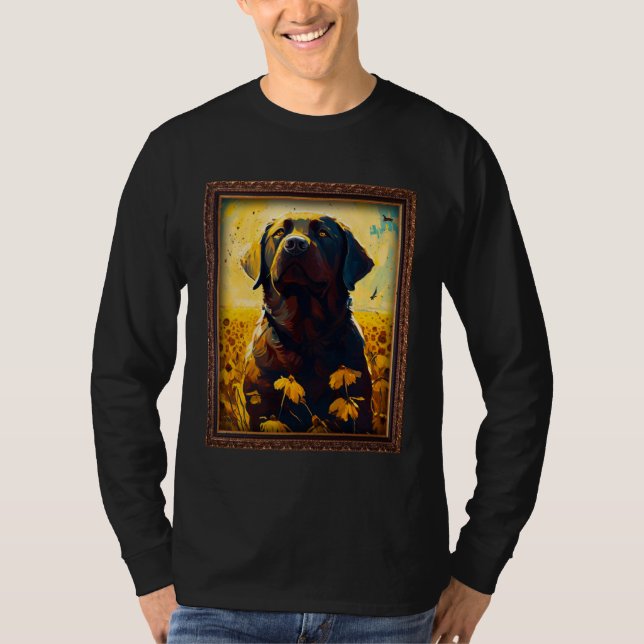 Chocolate Labrador Painting Sunflower Flower Mom W T-Shirt (Front)