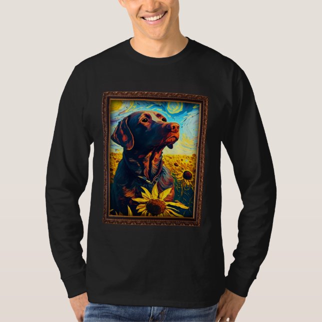 Chocolate Labrador Painting Sunflower Flower Mom W T-Shirt (Front)
