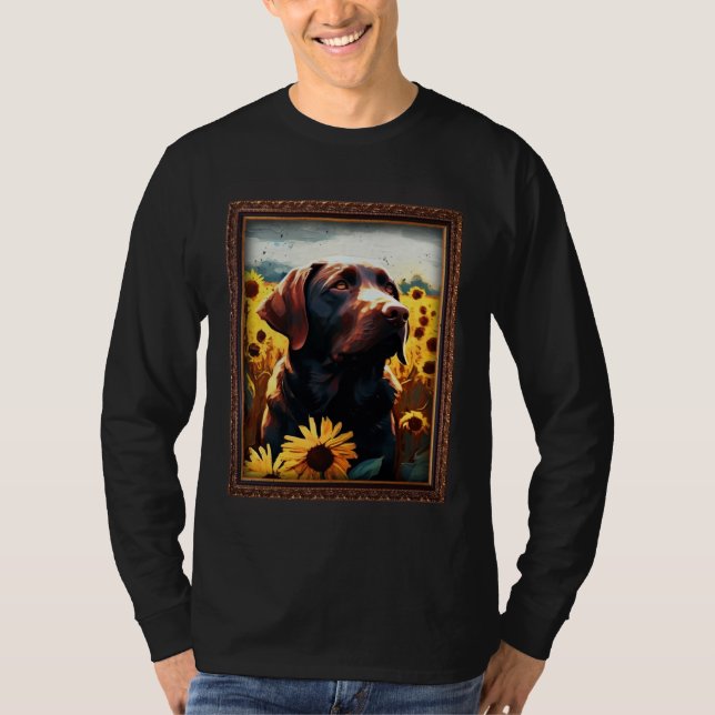 Chocolate Labrador Painting Sunflower Flower Mom W T-Shirt (Front)