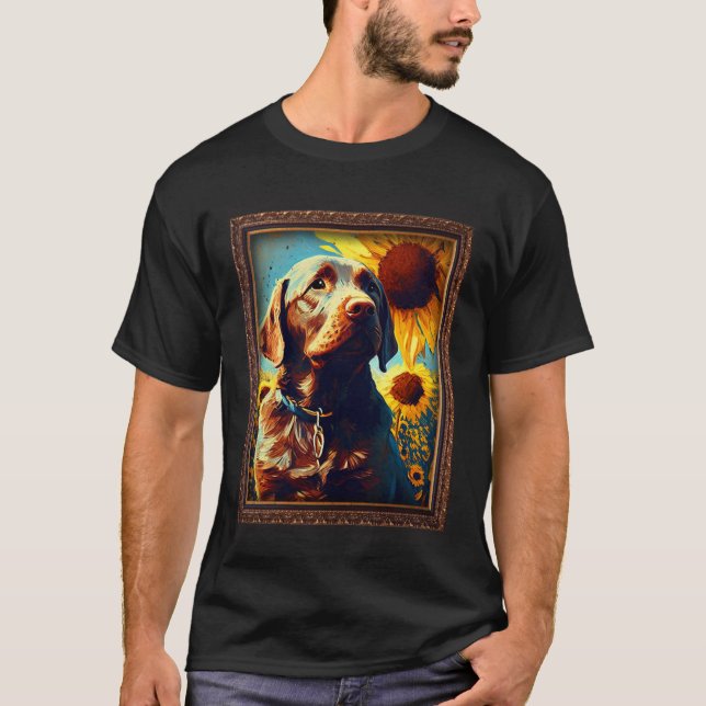 Chocolate Labrador Painting Sunflower Flower Mom W T-Shirt (Front)