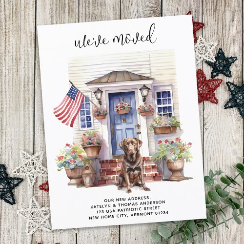 Chocolate Labrador Patriotic Custom Dog Moving Announcement Postcard