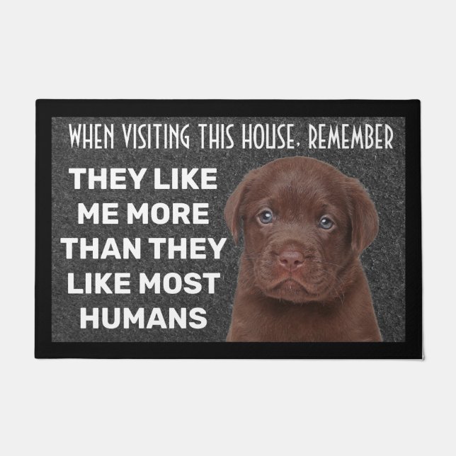 Chocolate Labrador personalized doormat (Front)