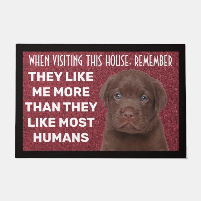 Chocolate Labrador personalized doormat (Front)