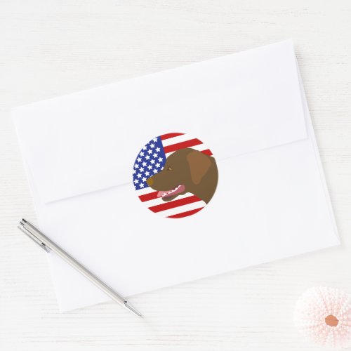 Chocolate Labrador Profile US Flag  Classic Round Sticker