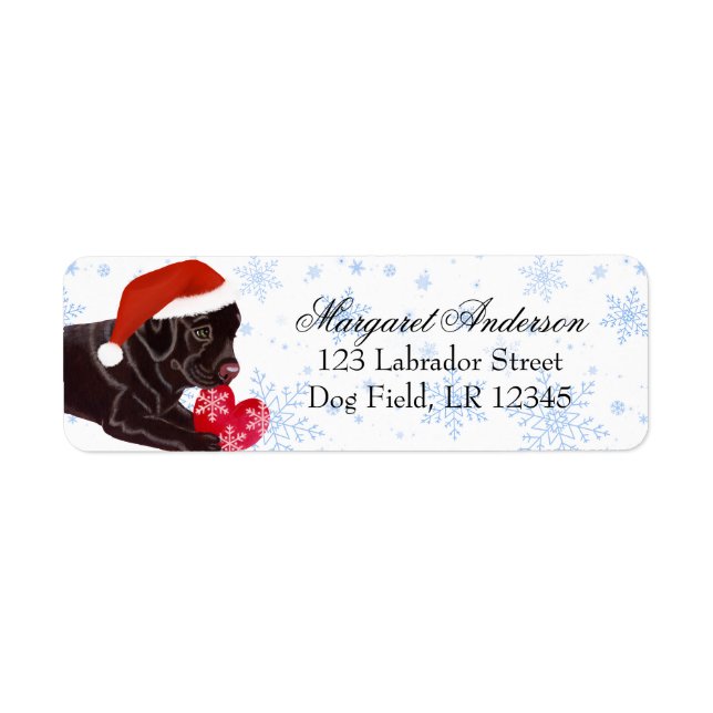 Chocolate Labrador Puppy Christmas Blue Snowflake Label (Front)