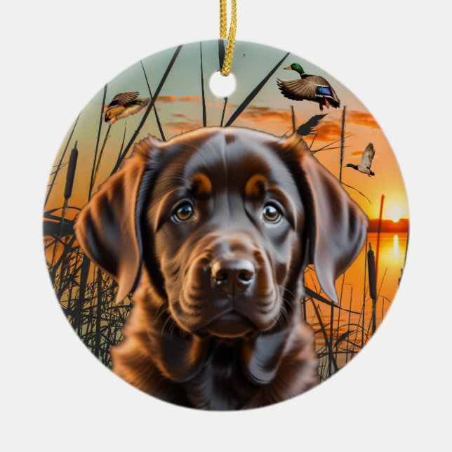 Chocolate Labrador Puppy Christmas Ornament (Front)