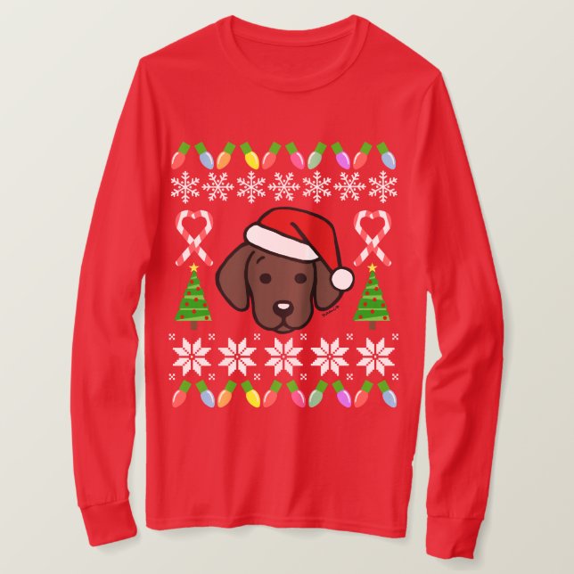 Chocolate Labrador Puppy Christmas Pattern T-Shirt (Design Front)
