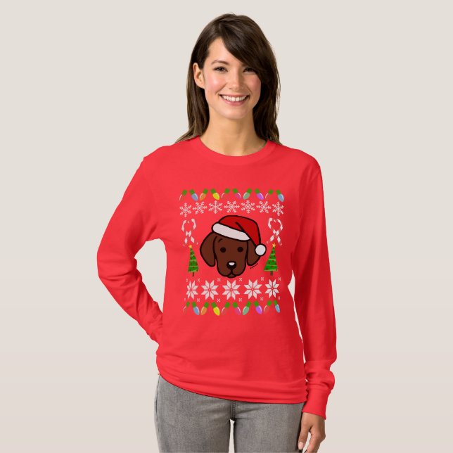 Chocolate Labrador Puppy Christmas Pattern T-Shirt (Front Full)
