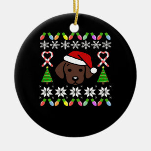 Chocolate Labrador Puppy Christmas Santa Oversized Ceramic Ornament