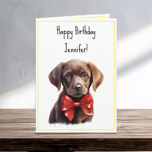 Chocolate Labrador Puppy Dog Birthday Name Card