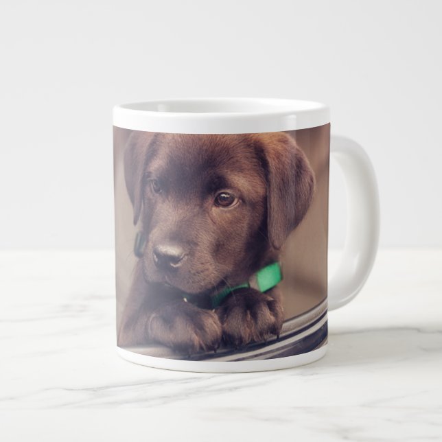 Chocolate Labrador Puppy In Car Giant Coffee Mug (Front Right)