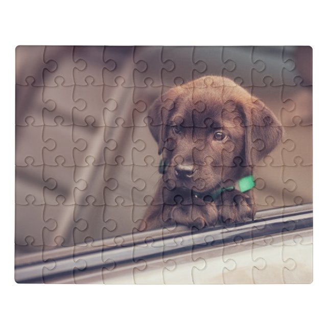 Chocolate Labrador Puppy In Car Jigsaw Puzzle (Puzzle Horizontal)