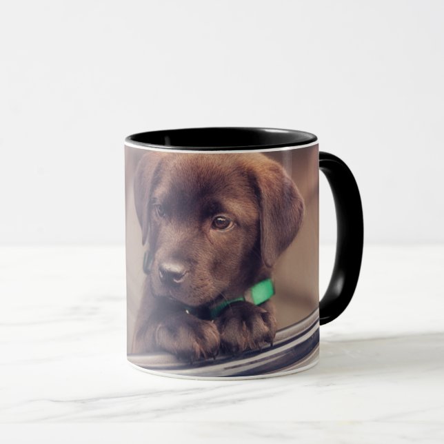 Chocolate Labrador Puppy In Car Mug (Front Right)