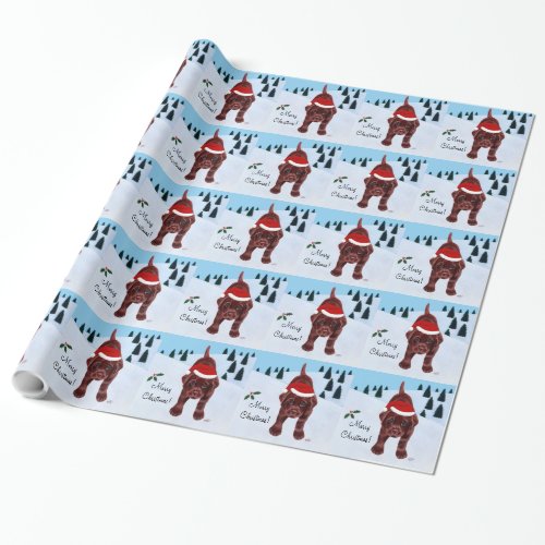Chocolate Labrador Puppy  Santa Hat Christmas Wrapping Paper