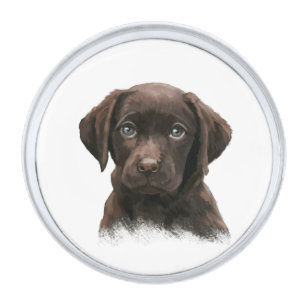 Chocolate Labrador Puppy Silver Finish Lapel Pin