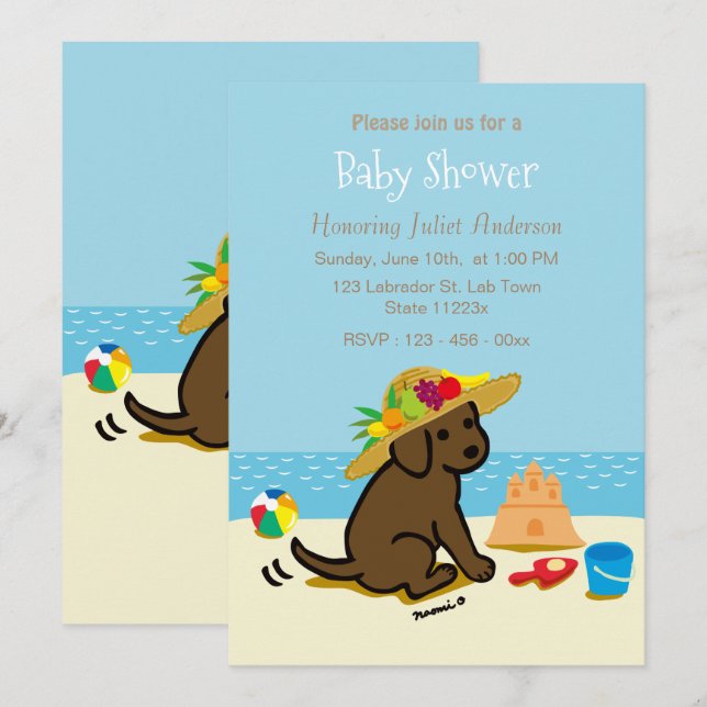 Chocolate Labrador Puppy Straw Hat Baby Shower Invitation (Front/Back)