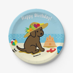 Chocolate Labrador Puppy Straw Hat Birthday Paper Plates