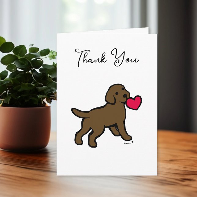 Chocolate Labrador Puppy with a Heart Thank You Card (Chocolate Labrador Puppy with a Heart Design Thank You Cards for Labrador Owners. Cute Cartoon art.)