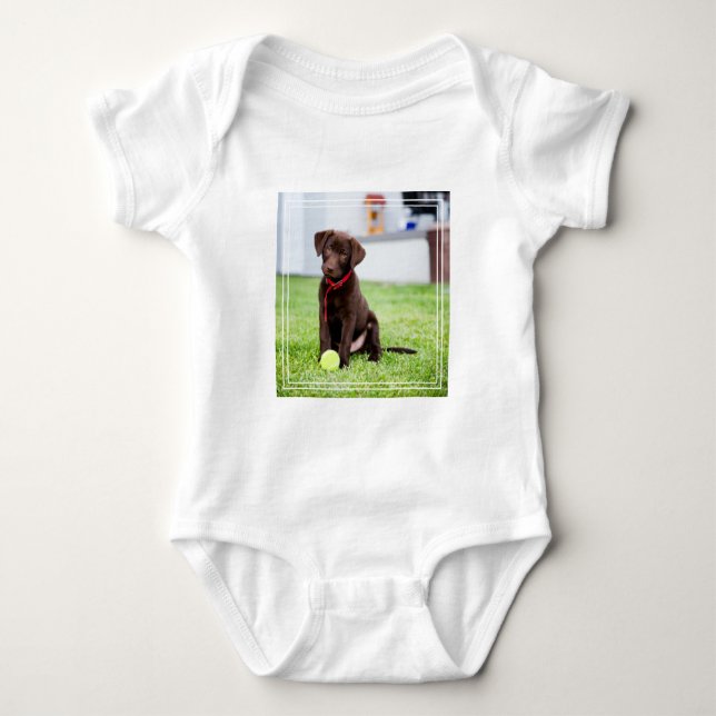 Chocolate Labrador Puppy With Tennis Ball Baby Bodysuit (Front)