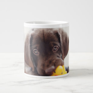 Chocolate Labrador Puppy With Toy Duck Giant Coffee Mug