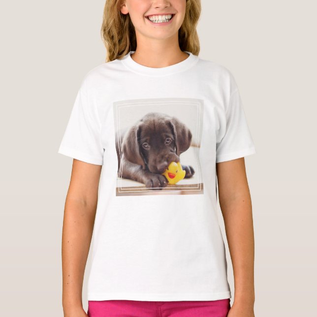 Chocolate Labrador Puppy With Toy Duck T-Shirt (Front)