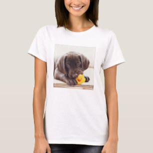 Chocolate Labrador Puppy With Toy Duck T-Shirt
