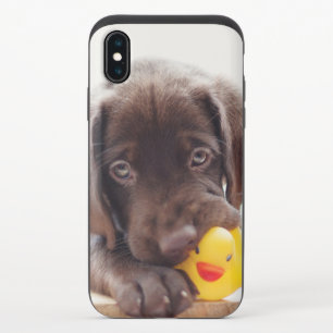 Chocolate Labrador Puppy With Toy Duck iPhone X Slider Case
