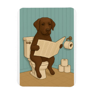 Chocolate Labrador Reading Newspaper on Toilet Magnet