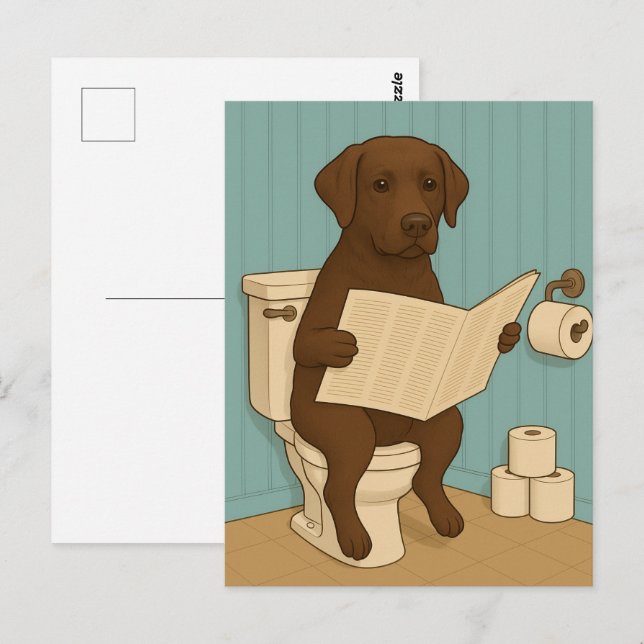 Chocolate Labrador Reading Newspaper on Toilet Postcard (Front/Back)