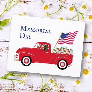 Chocolate Labrador Red Truck Memorial Day Postcard