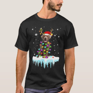 Chocolate Labrador Reindeer Wear Santa Hat Chrisma T-Shirt