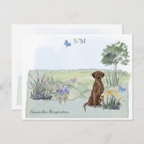 Chocolate Labrador Retrieve Dog Monogram  Name    Note Card