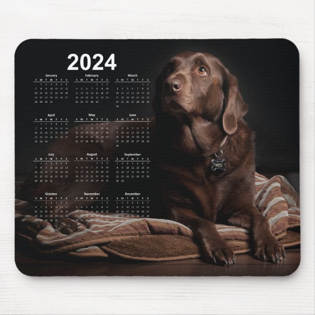 Chocolate Labrador Retriever 2024 Calendar Mouse Pad (Front)