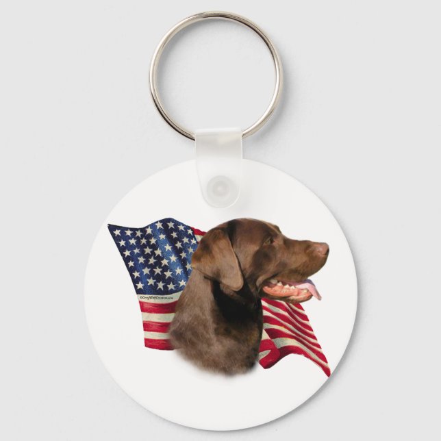 Chocolate Labrador Retriever American Flag Keychain (Front)