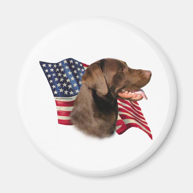 Chocolate Labrador Retriever American Flag Magnet (Front)
