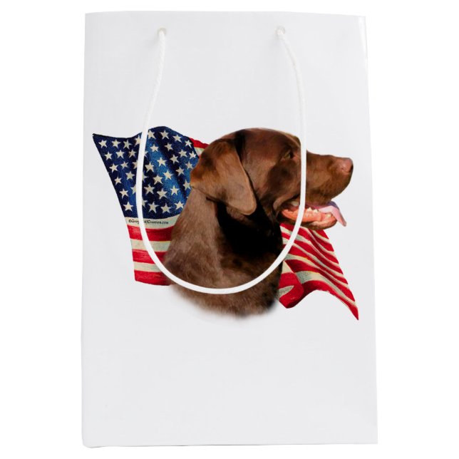 Chocolate Labrador Retriever American Flag Medium Gift Bag (Front)