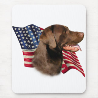 Chocolate Labrador Retriever American Flag Mouse Pad