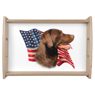 Chocolate Labrador Retriever American Flag Serving Tray