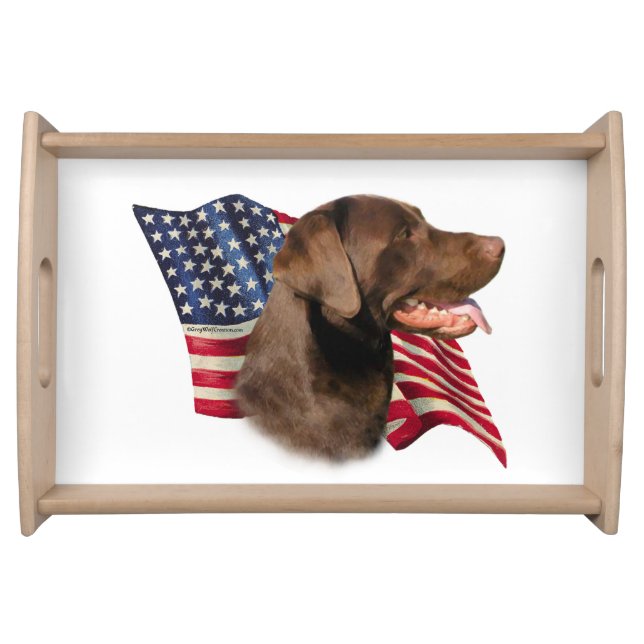 Chocolate Labrador Retriever American Flag Serving Tray (Front)