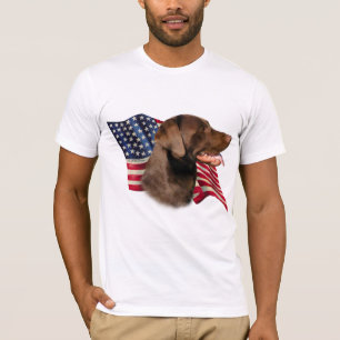 Chocolate Labrador Retriever American Flag T-Shirt