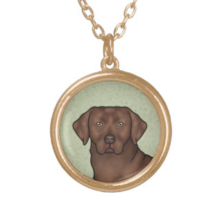 Chocolate Labrador Retriever Art Cute Lab Dog Head Gold Plated Necklace