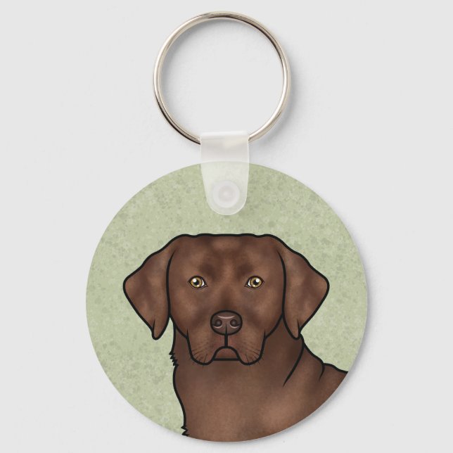 Chocolate Labrador Retriever Art Cute Lab Green Keychain (Front)