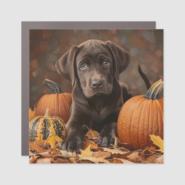 Chocolate Labrador Retriever Autumn Car Magnet (Front)